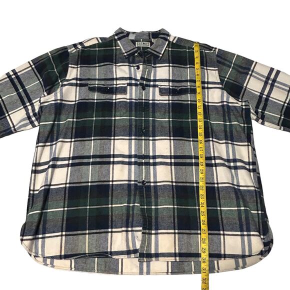 L.L. Bean Chamois Cloth Shirt XXL Blue Green Plaid Cotton Button Down GO28 Gorp - Picture 5 of 8